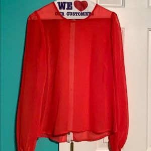Francesca’s Coral Back Button Blouse